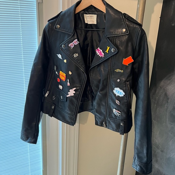 Zara Faux Leather Biker Jacket with Fun Pins - Picture 3 of 9